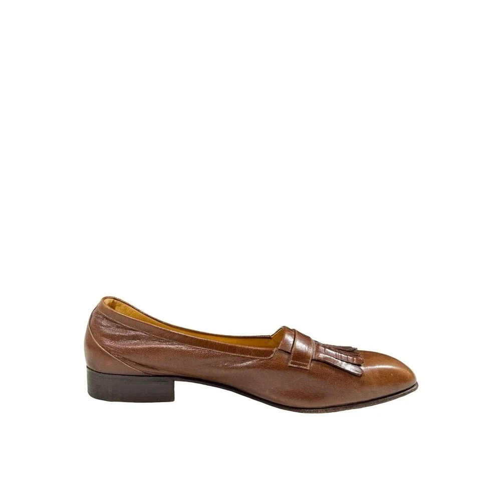VTG Hermes Brown Leather Loafers Sz 12 Kiltie Fringe Classic Luxury Business
